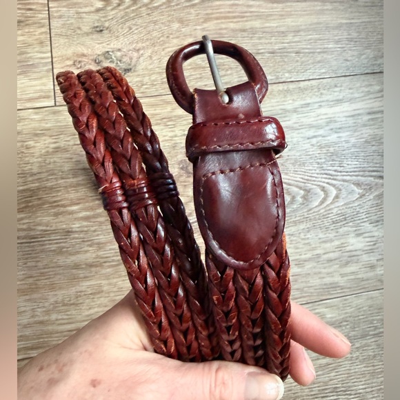 Cole Hahn Accessories - Cole Haan Dark Brown Woven Braided Leather Belt With Brass Buckle Marked Size 38